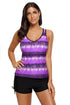 Sexy Purple Print Tummy Control Sport Tankini Top